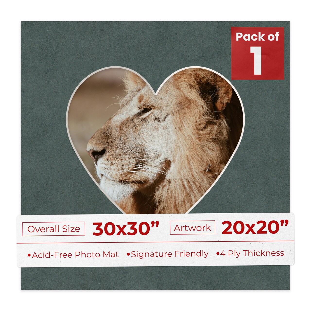 Dark Grey Suede Mat Board for 30x30 Frames - Heart Opening for 20x20 Photos